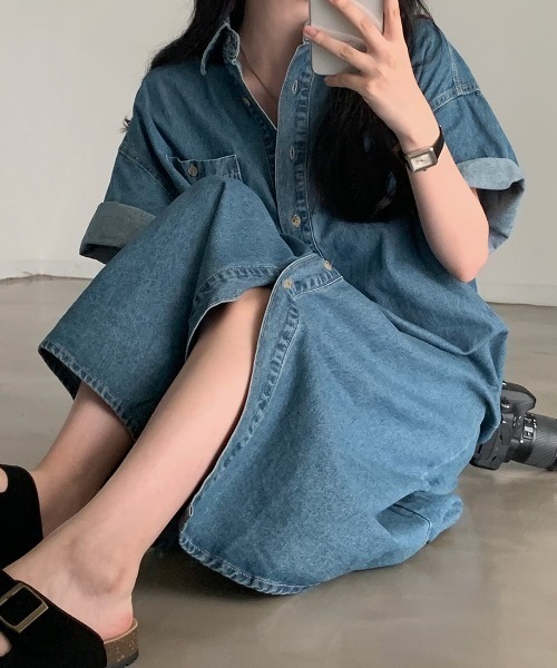 「FAVORITO」 シャツワンピース F ダークブルー レディース_画像5