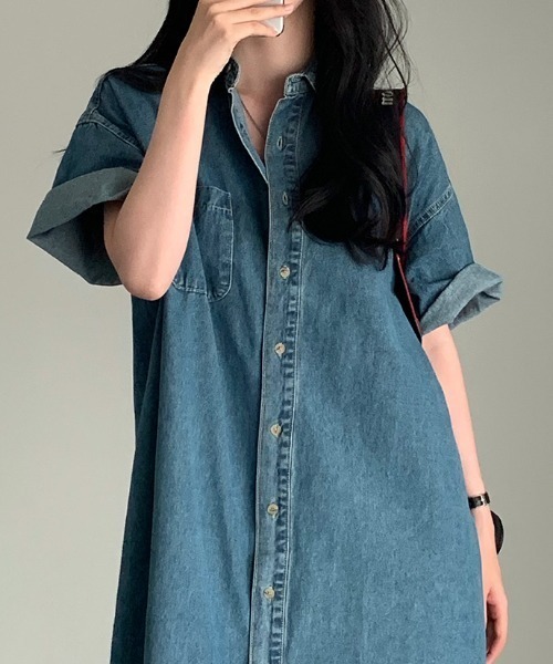 「FAVORITO」 シャツワンピース F ダークブルー レディース_画像6