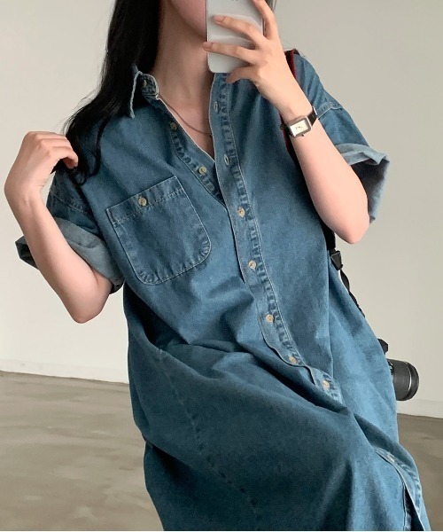 「FAVORITO」 シャツワンピース F ダークブルー レディース_画像7
