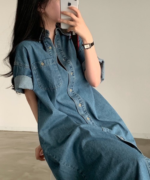 「FAVORITO」 シャツワンピース F ダークブルー レディース_画像8