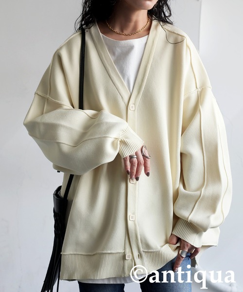 「antiqua」 ニットカーディガン ONESIZE パープル レディース_画像2