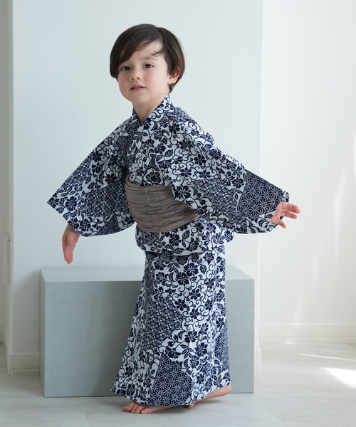 utatane 浴衣 キッズ浴衣3点セット 男の子 utatane×注染工房 紺