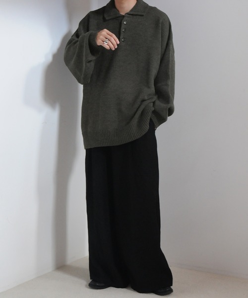 「新品」SOFTHYPHEN オーバーサイズニットポロシャツ Nilway（ニルウェイ） ポロシャツ サイドボタンスリットニット