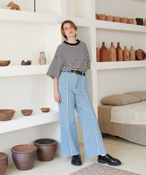 HEMフリンジストレートデニムパンツ ONCILY ジーンズ FRINGE STRAIGHT DENIM PANTS / フリンジ
