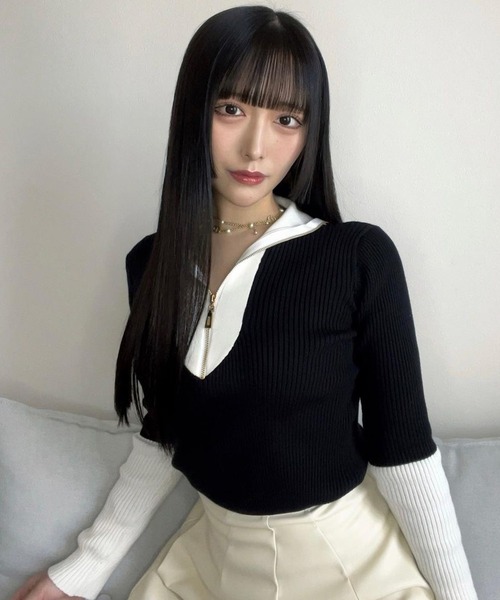 トップス Ashop ROOP TOKYO tシャツ Bicolor half-zip knit/バイカラーハーフ