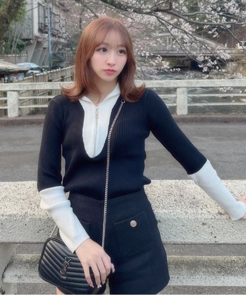 ROOP TOKYO tシャツ Bicolor half-zip knit/バイカラーハーフ