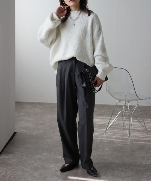 PATOU ウール混 ブークレ製コークレコート グレー ブークレ ジャケットコート