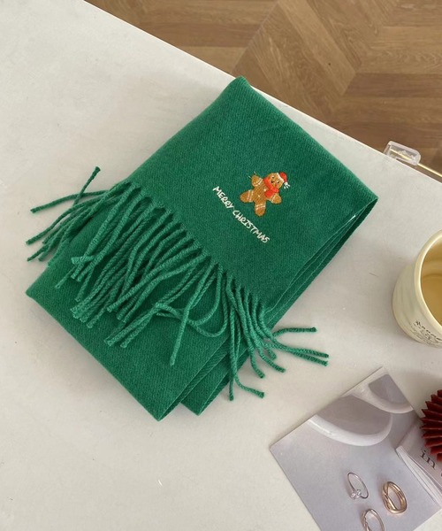 マフラー クリスマスワンポイント刺繍マフラー メンズ