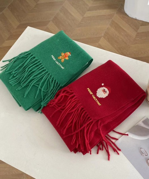 マフラー クリスマスワンポイント刺繍マフラー メンズ