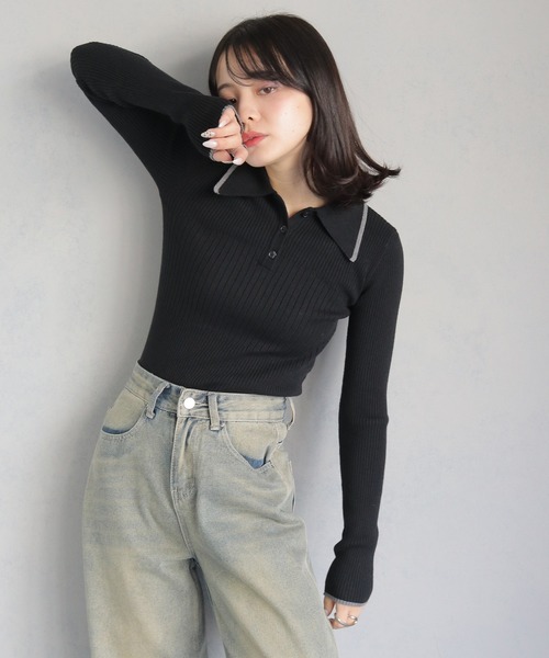 sheller シェリエ ポロニット ニットトップス　ニット　セーター　Tシャツ cheriella ニット セーター 「cheriella」WEB限定ポロランダム