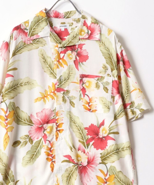 シャツ 半袖 レーヨン オープンカラー アロハシャツ 無地/総柄/花柄