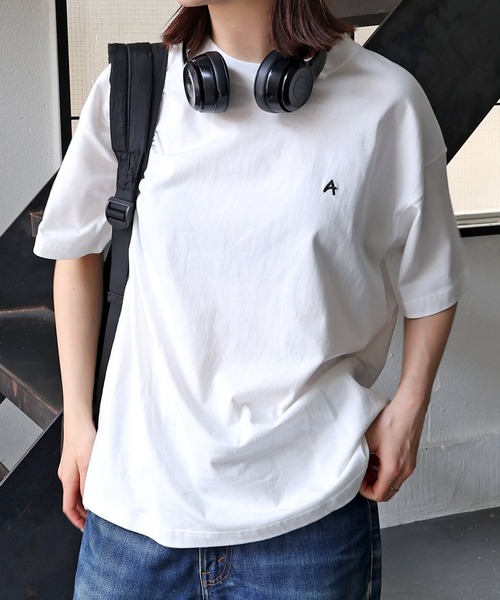 【SALE】Tシャツ コットン エンブロイダリー コットン 天竺 エンブロイダリー ロゴ フレンチスリーブ Tシャツ