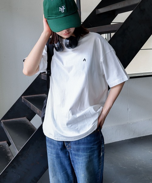 【SALE】Tシャツ コットン エンブロイダリー コットン 天竺 エンブロイダリー ロゴ フレンチスリーブ Tシャツ