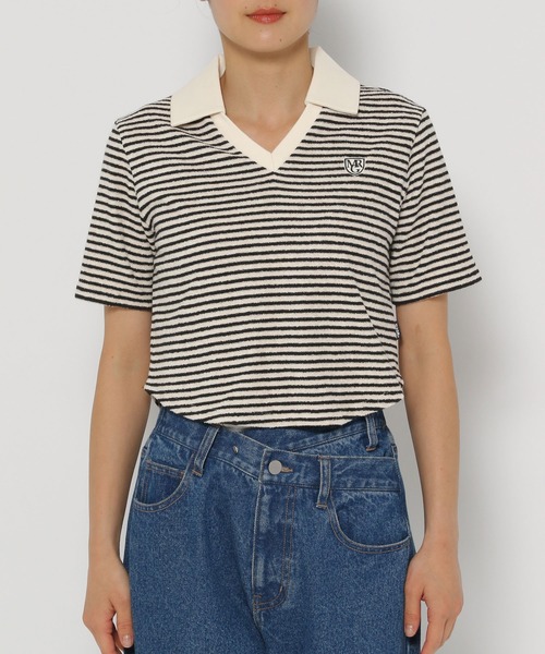 tシャツ MAGPIE ROBIN／ボーダーVネック T レディース MAGPIEROBIN tシャツ MAGPIE ROBIN／ボーダーVネック T