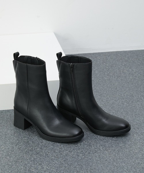 ブラックレザー中ヒールブーツ VELETTO ブラックレザー中ヒールブーツ VELETTO