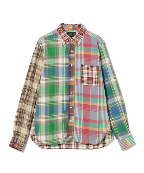 BEAMS+ シャツ パネル マドラス チェック ボタンダウン メンズ