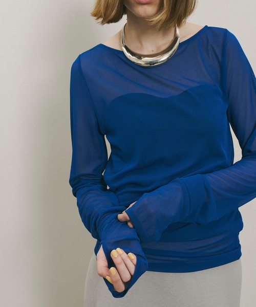 LA BELLE ETUDE tシャツ ロングスリーブボートネックシアーTOPS