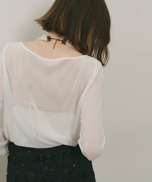 LA BELLE ETUDE tシャツ ロングスリーブボートネックシアーTOPS