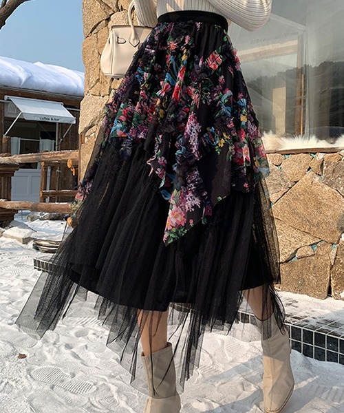 スカート アシンメトリー フラワーシフォンスカート : ZOZOTOWN Yahoo