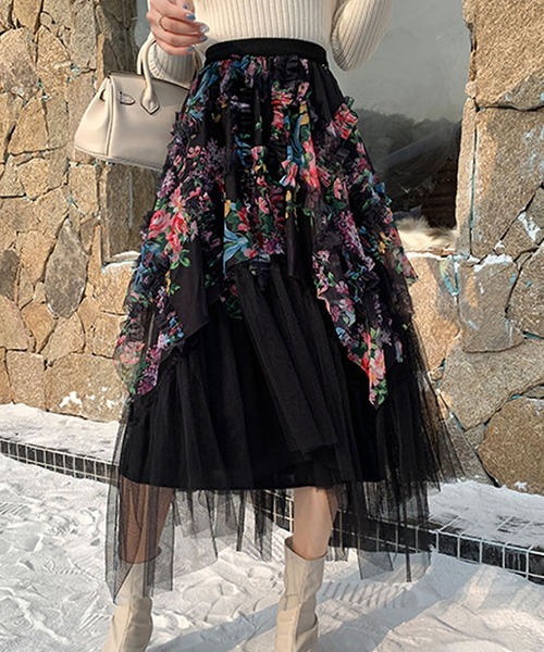 スカート アシンメトリー フラワーシフォンスカート : ZOZOTOWN Yahoo