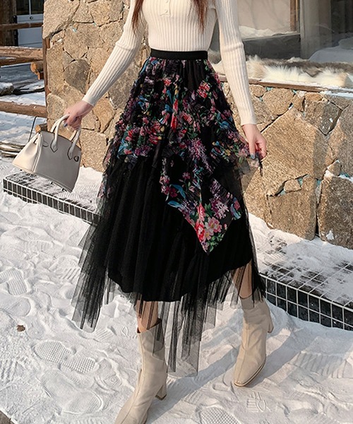 スカート アシンメトリー フラワーシフォンスカート : ZOZOTOWN Yahoo