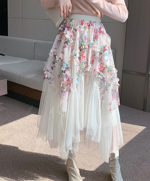 スカート アシンメトリー フラワーシフォンスカート : ZOZOTOWN Yahoo
