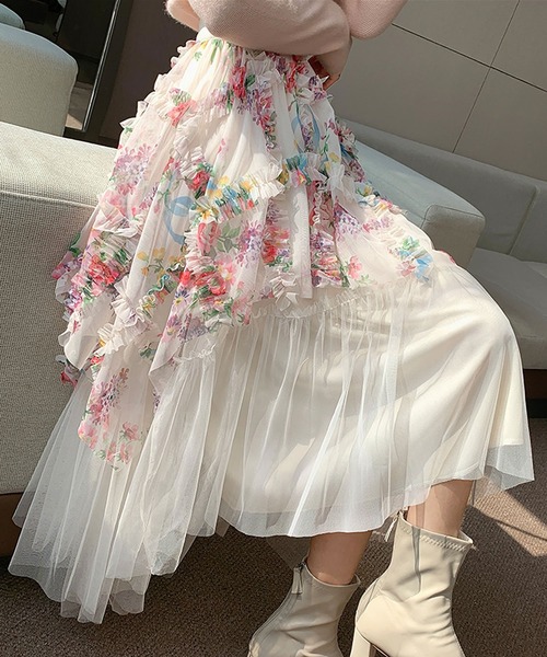 スカート アシンメトリー フラワーシフォンスカート : ZOZOTOWN Yahoo