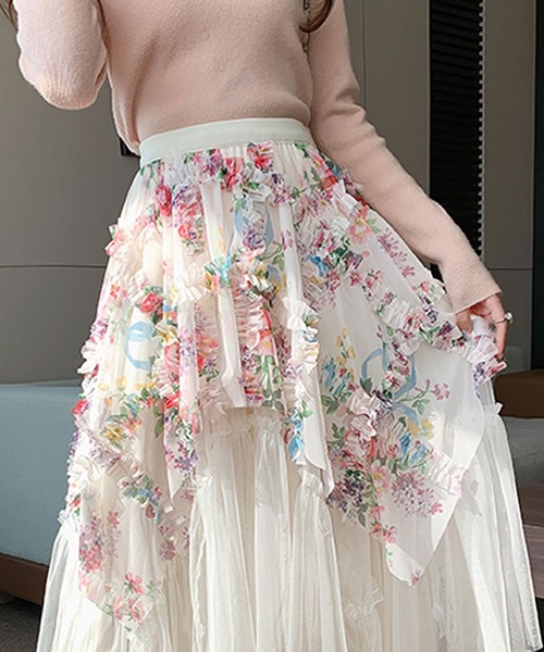 スカート アシンメトリー フラワーシフォンスカート : ZOZOTOWN Yahoo