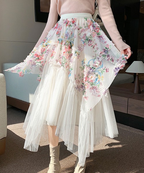 スカート アシンメトリー フラワーシフォンスカート : ZOZOTOWN Yahoo