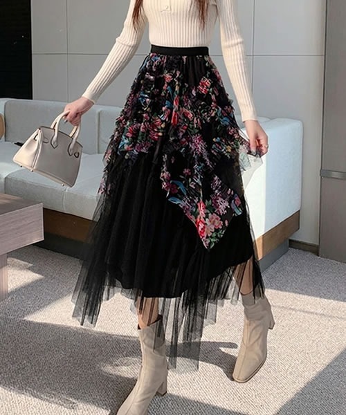 スカート アシンメトリー フラワーシフォンスカート : ZOZOTOWN Yahoo