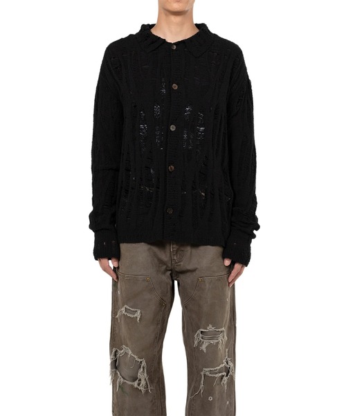 トップス KAMIYA Distressed Knit Pullover BLACK M KAMIYA Distressed Knit Pullover （BLACK） -FASCINATE