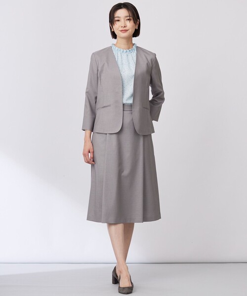 J.PRESS ノーカラージャケット スカートスーツ セットアップ グレー11 J.PRESS（J.プレス） uvカット ジャケット ノーカラージャケット