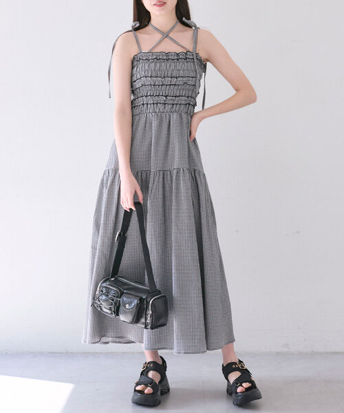 【スウィート】Cider / フローラル シャーリング キャミワンピ OLIVE des ワンピース フリルシャーリングキャミワンピ