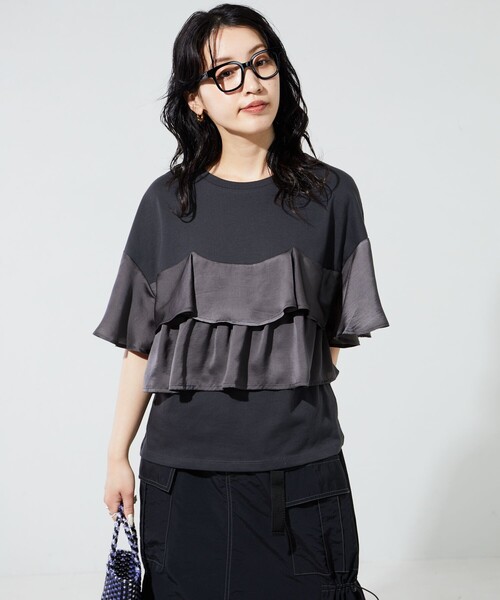 美品　140 猫ビスチェレイヤード風半袖Tシャツ　スキニーパンツ セール】綿100％天竺×フロッキードットチュールバルーンビスチェ