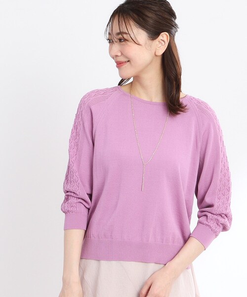 ニット セーター 「夏SALE／WEB先行カラーあり／手洗い可」透かし柄スリーブニット レディース