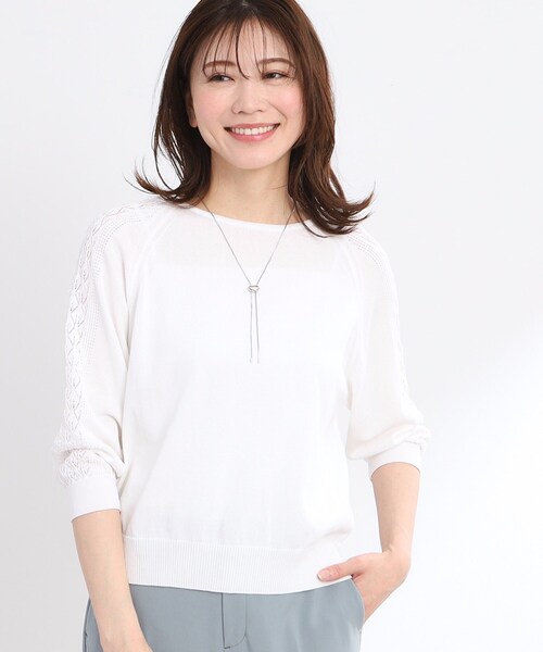【WEB先行カラーあり／手洗い可】透かし柄デザインニット Reflect ニット セーター 「夏SALE／WEB先行カラーあり／手洗い