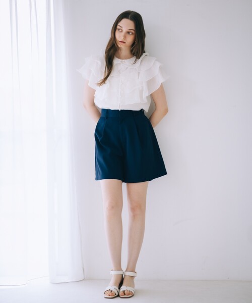 シャツ/ブラウス(半袖/袖なし) shoulder frill top ブラウス レディース ノースリーブ シャツブラウス 春 夏 秋 ス 肩