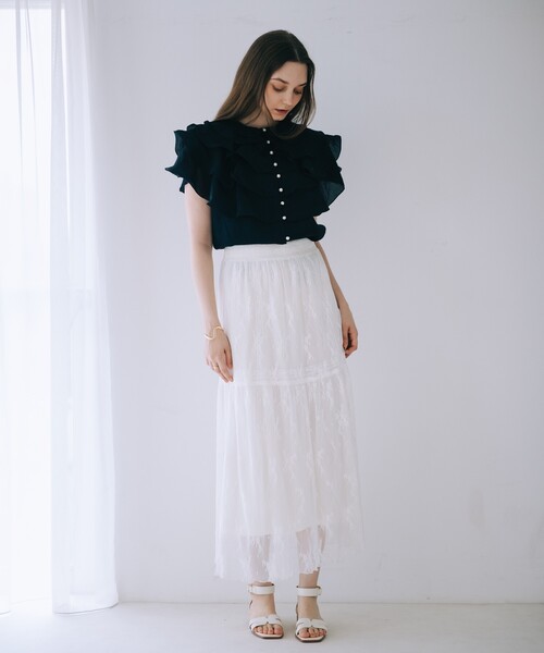 Theory ラッフルフリルブラウス シャツ ノースリーブ アイボリー S 洗える】ラッフルフリルブラウス(ブラウス・シャツ)｜TOPS（トップス