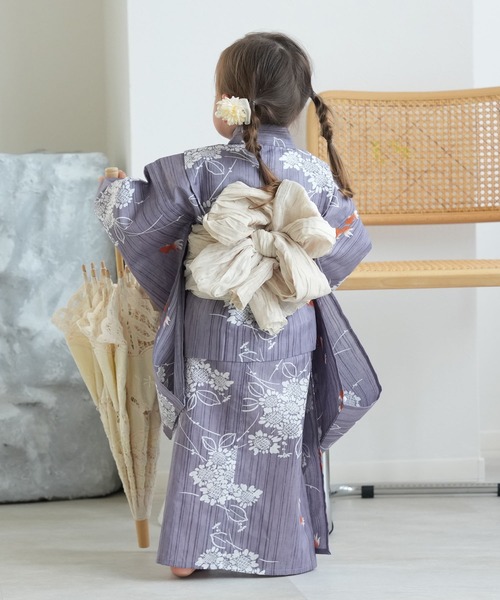 utatane 浴衣 キッズ浴衣3点セット ニコアンティーク かすれ藤色