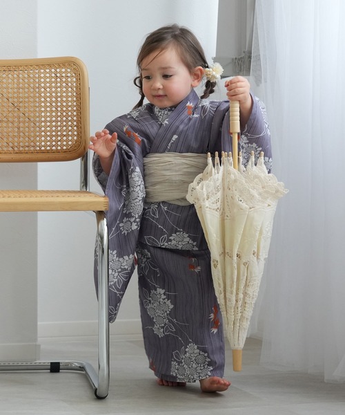utatane 浴衣 キッズ浴衣3点セット ニコアンティーク かすれ藤色