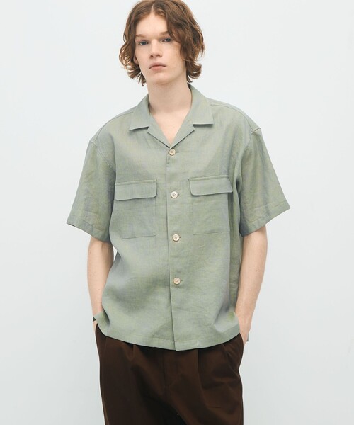 最終! MITTAN ベージュ リネン長袖シャツ CABaN シャツ リネン オープンカラーシャツ メンズ : ZOZOTOWN