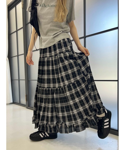 WC ロング スカート オンブレチェックティアードロングスカート