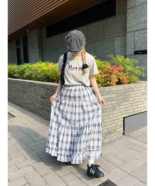 WC スカート オンブレチェックティアードロングスカート : ZOZOTOWN