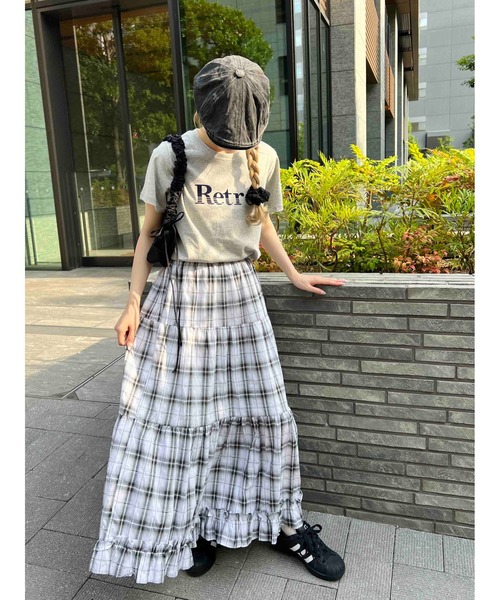 WC ロング スカート オンブレチェックティアードロングスカート