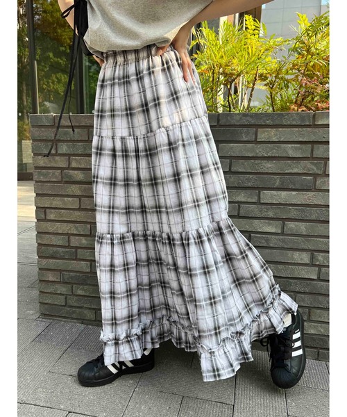WC スカート オンブレチェックティアードロングスカート : ZOZOTOWN