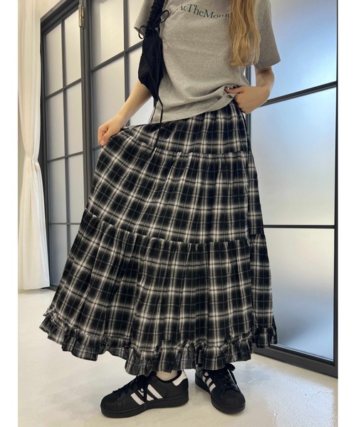 WC ロング スカート オンブレチェックティアードロングスカート