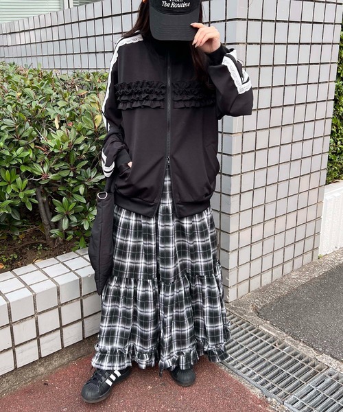 WC スカート オンブレチェックティアードロングスカート : ZOZOTOWN