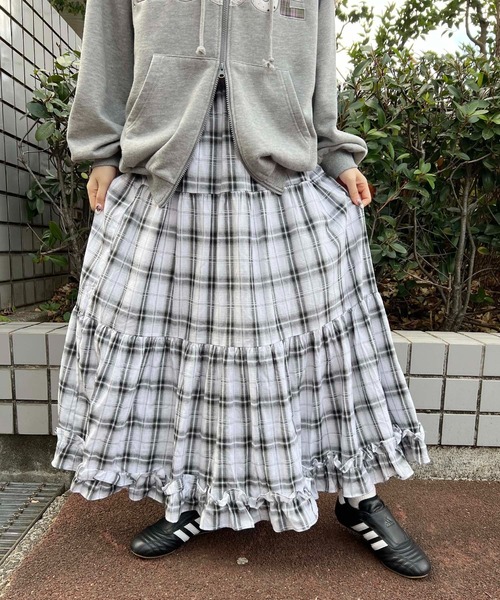 WC スカート オンブレチェックティアードロングスカート : ZOZOTOWN