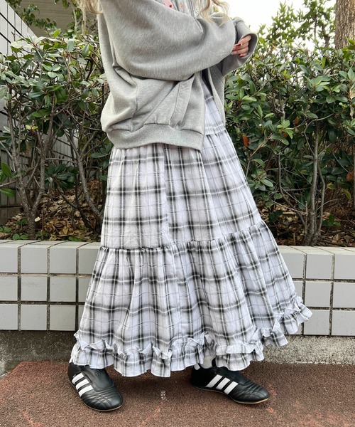 WC スカート オンブレチェックティアードロングスカート : ZOZOTOWN