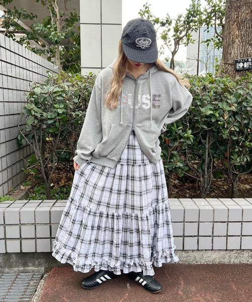 WC スカート オンブレチェックティアードロングスカート : ZOZOTOWN